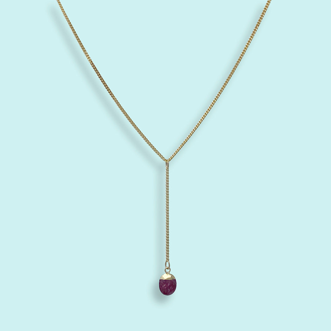 Faceted Ruby Stone Y-Drop Necklace