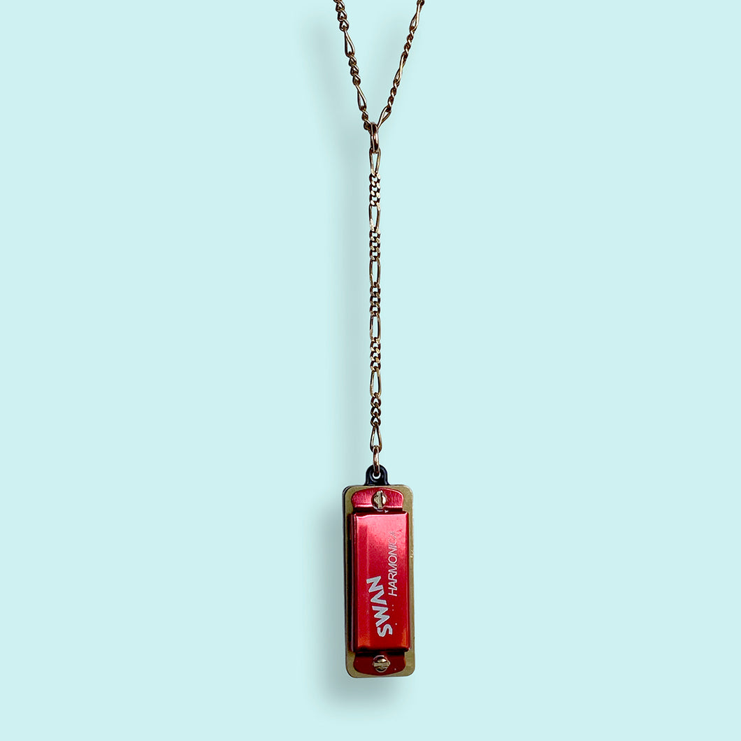 Red Long Y-drop Harmonica Necklace