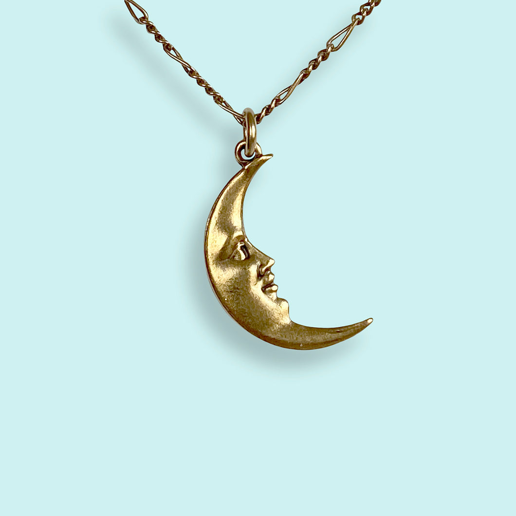 Golden Man in the Moon Necklace