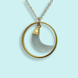 Aqua Chalcedony Moon Halo Necklace