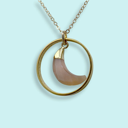 Pink Sunstone Moon Halo Necklace