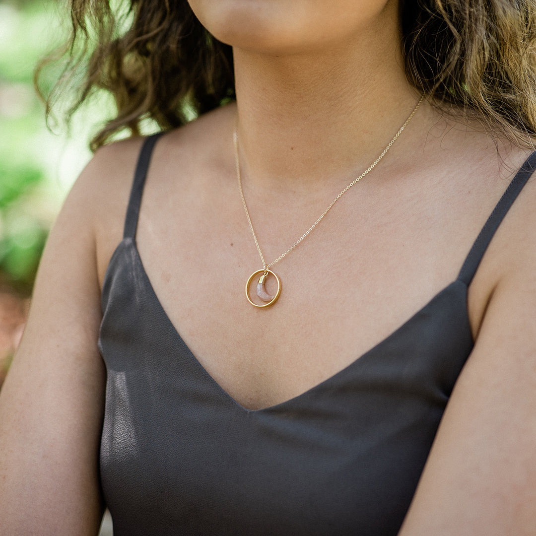 Pink Sunstone Moon Halo Necklace