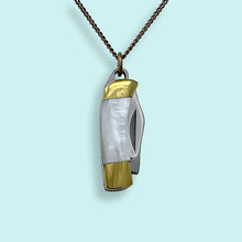 Load image into Gallery viewer, Tiny Pearl Handle Knife on Brass Chain Necklace