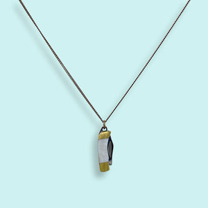 Tiny Pearl Handle Knife on Brass Chain Necklace