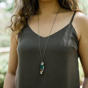 Turquoise and Wood Knife Necklace