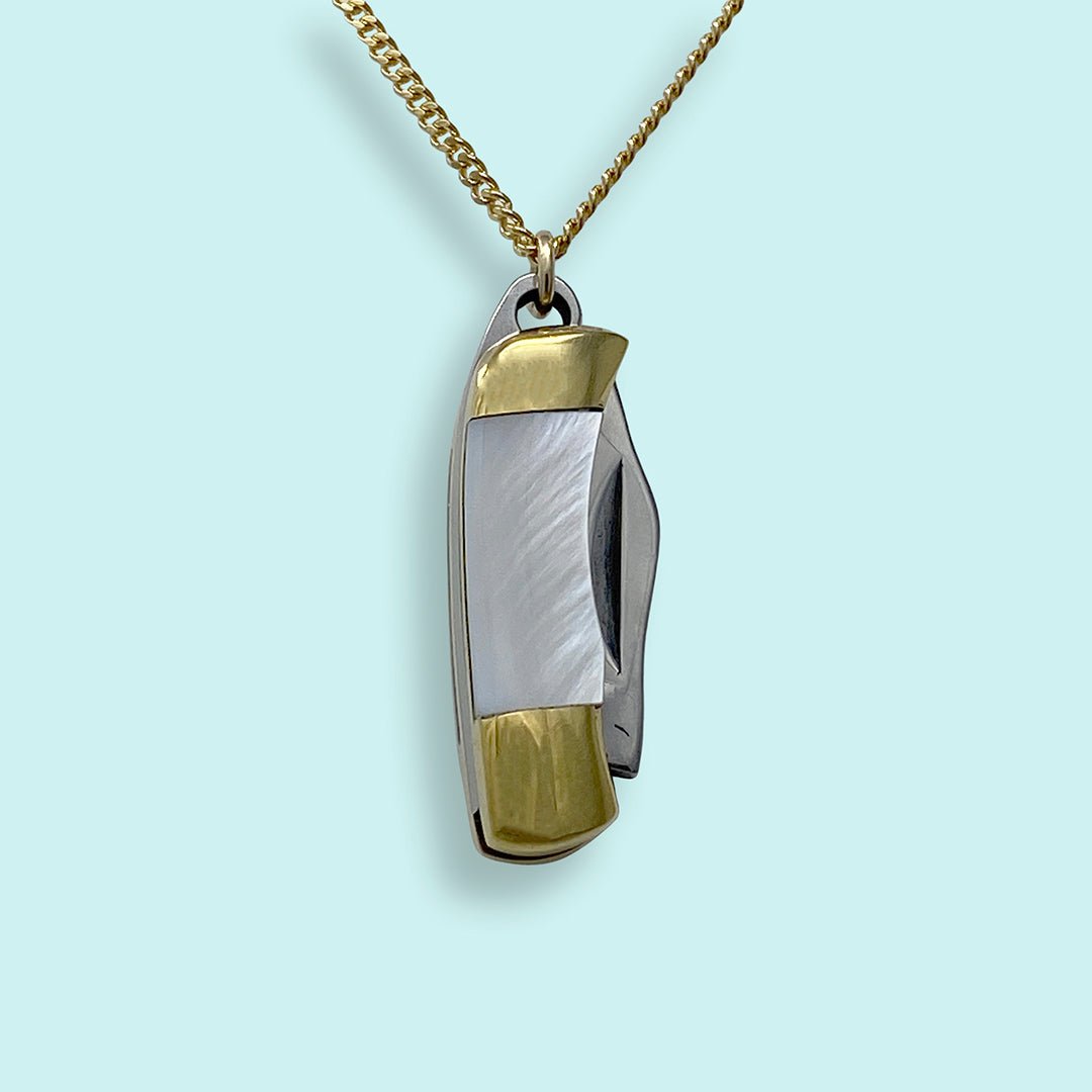 Tiny Pearl Handle Knife on Gold Chain Necklace - Ornamental Things