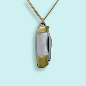 Tiny Pearl Handle Knife on Gold Chain Necklace - Ornamental Things