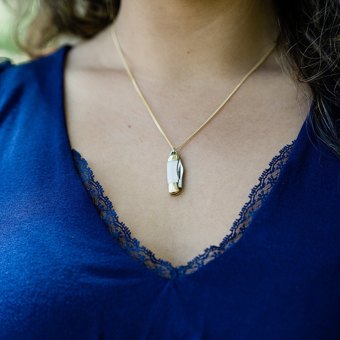 Tiny Pearl Handle Knife on Gold Chain Necklace - Ornamental Things